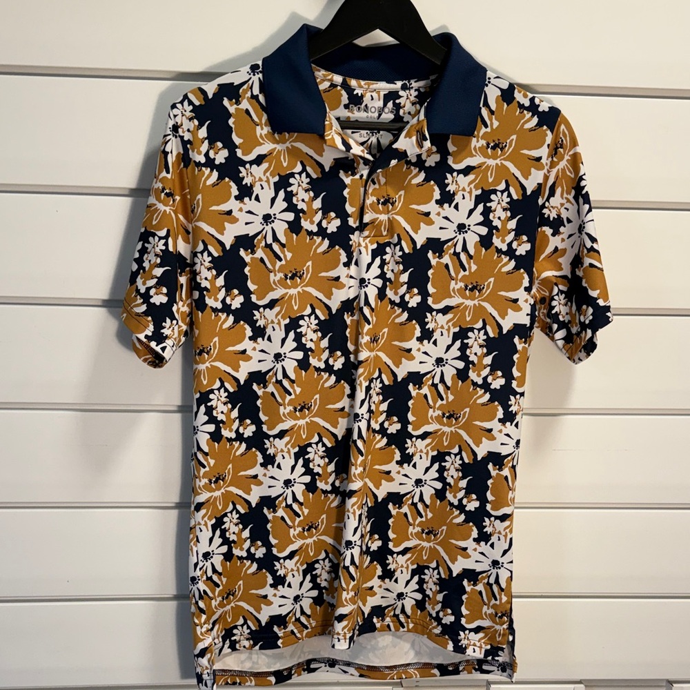 Bonobos Navy and Mustard Floral Polo Shirt
